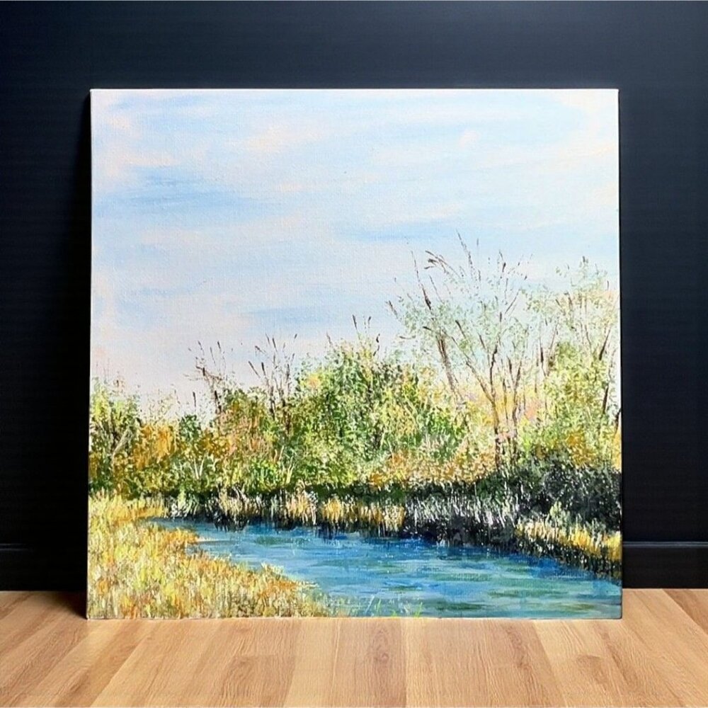 Original Acrylic Painting "On A Cold Afternoon" Contemporary Art 8" X 8" Unframe